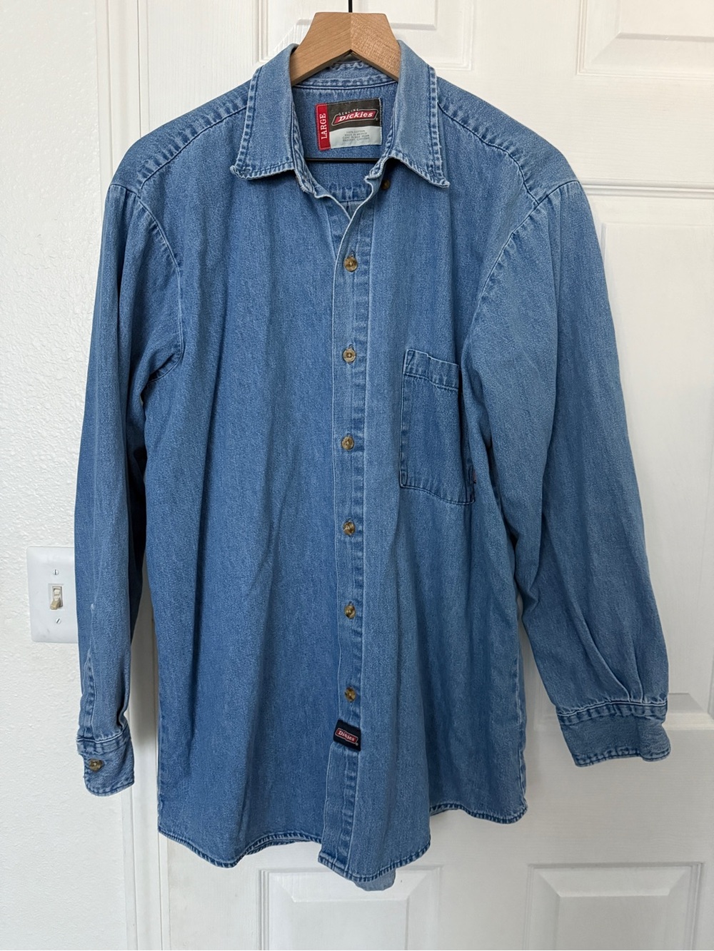 Vintage Dickies Denim Work Shirt Men's Large Blue Button Down Long Sleeve
